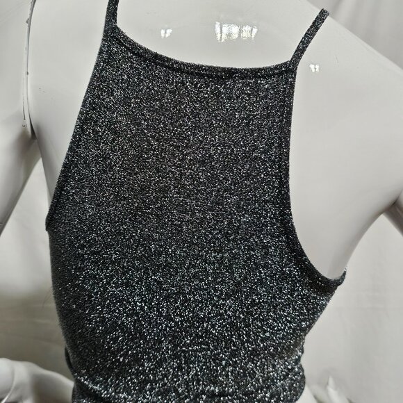 Forever 21 black and silver high neck cropped camisole style tank top Size Small - Picture 5 of 8
